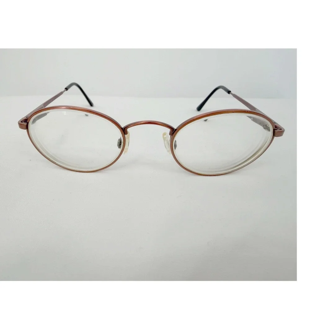 Vintage Oval Metal Frame Eyeglasses Copper Bronze Tone Minimalist Chic 103-114